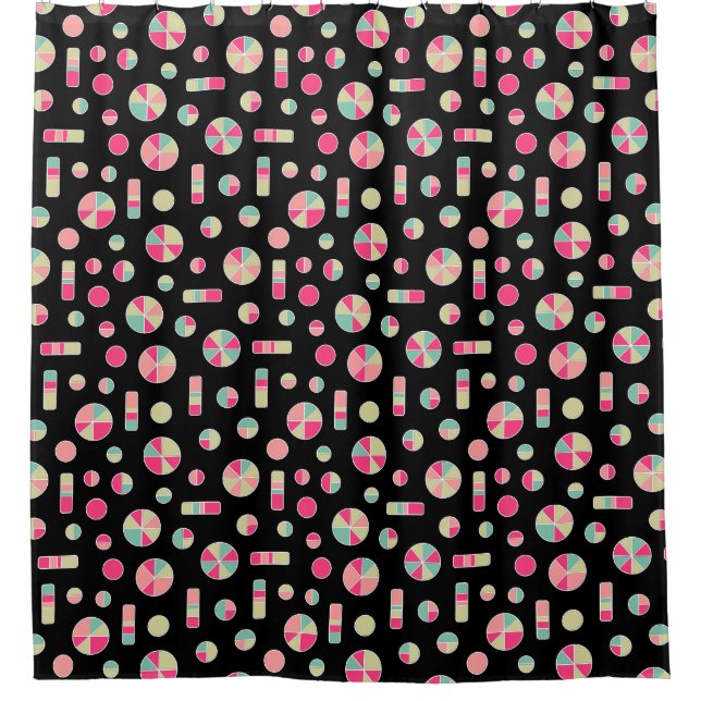 Pie Circles and Bars Pattern 271019v1 - Black Shower Curtain (Front)