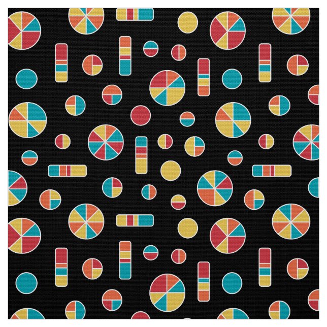 Pie Circles and Bars Pattern 271019v3 - Black Fabric (Swatch)