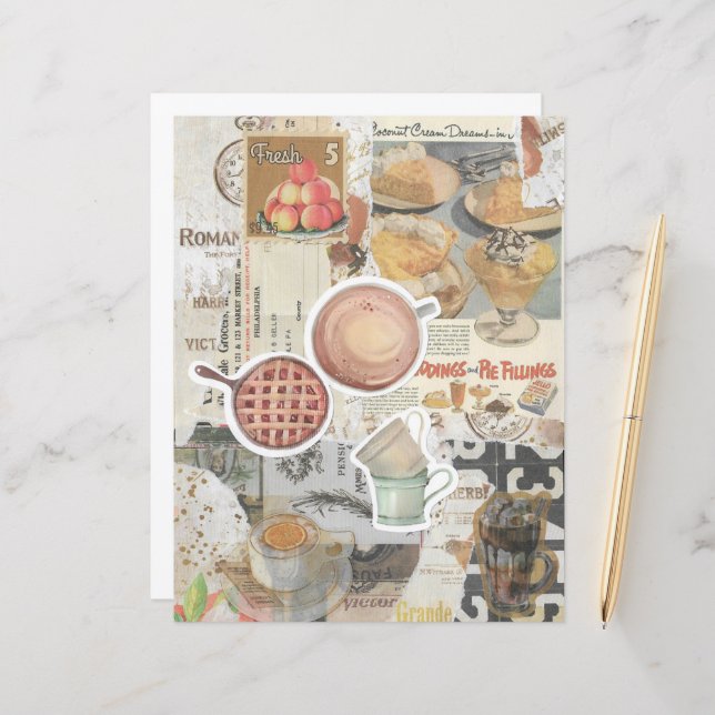 Pie & Coffee Vintage Ephemera Decoupage (Front/Back In Situ)