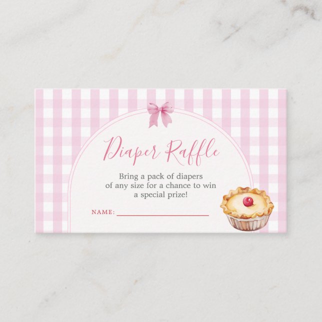 Pie Cutie Pink Gingham Baby Shower Diaper Raffle Enclosure Card (Front)