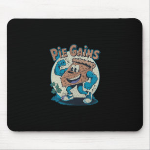 Pie Gains Muscular Slice Cartoon Gym Pun Thanksgiv Mouse Pad