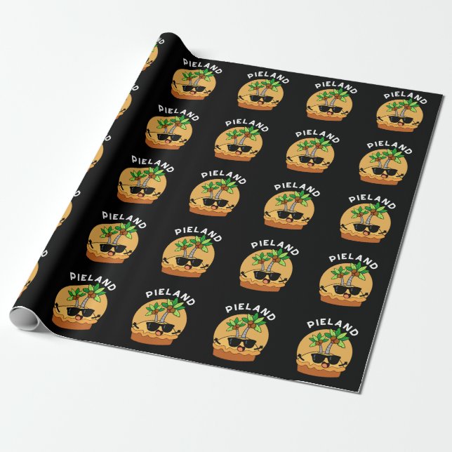 Pie-land Funny Island Pun Dark BG Wrapping Paper (Unrolled)