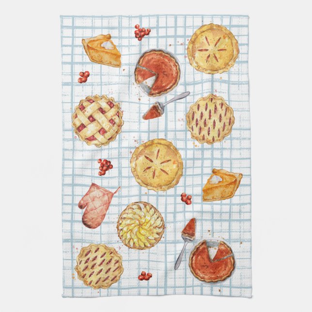 Pie on Plaid Tea Towel (Vertical)