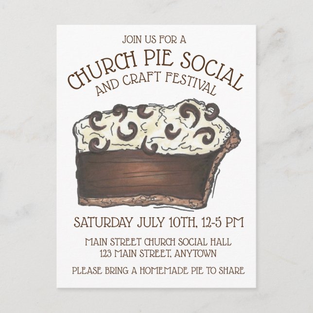 Pie Social Pi Day Party Dessert Bake Sale Slice Invitation Postcard (Front)