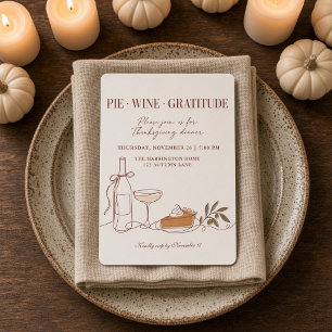 Pie Wine Gratitude Coquette Line Art Thanksgiving Invitation