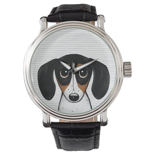 Piebald Dachshund Cute Cartoon Puppy Dog Watch (Front)