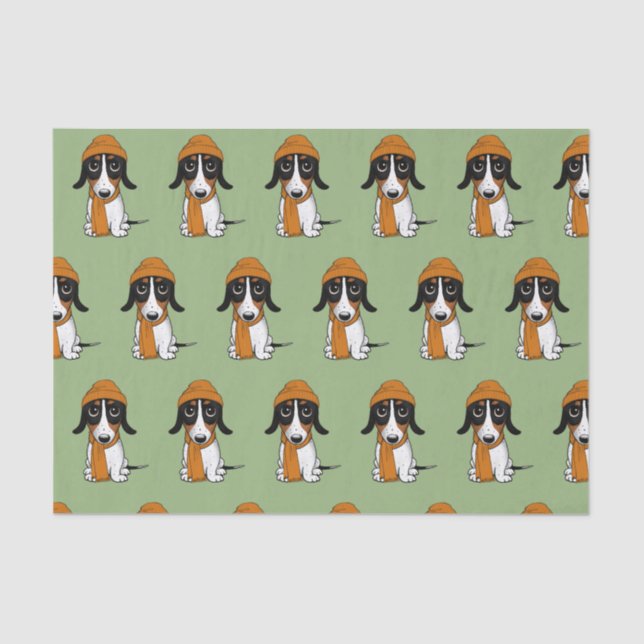 Piebald Dachshund Cute Dog with Hat Patterned Tiss Tissue Paper (Front)