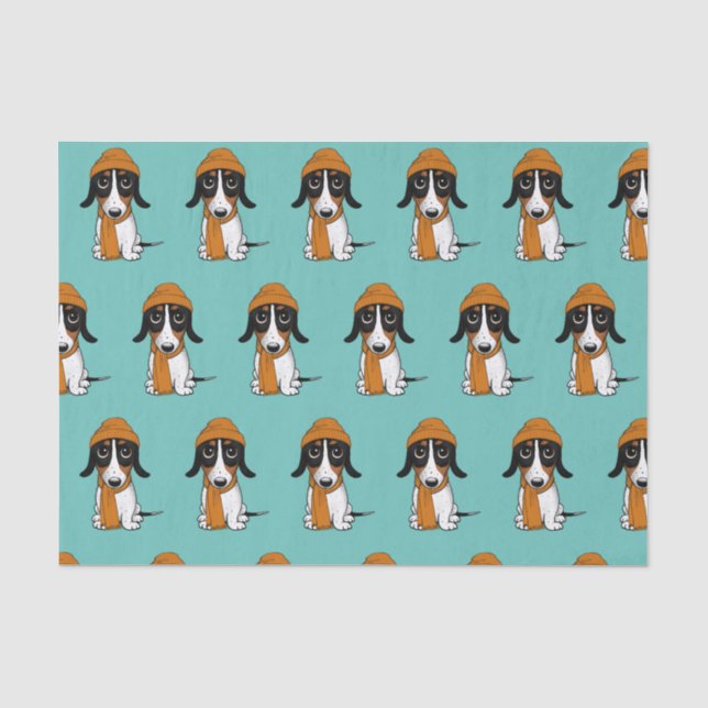 Piebald Dachshund Cute Dog with Hat Patterned Tissue Paper (Front)