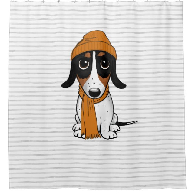 Piebald Dachshund Cute Hipster Dog Cartoon Shower Curtain (Front)