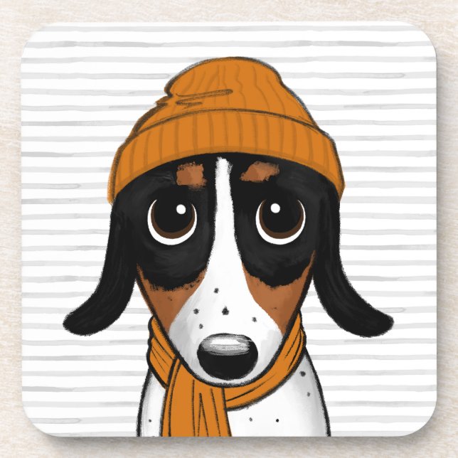 Piebald Dachshund Cute Hipster Dog Coaster (Front)