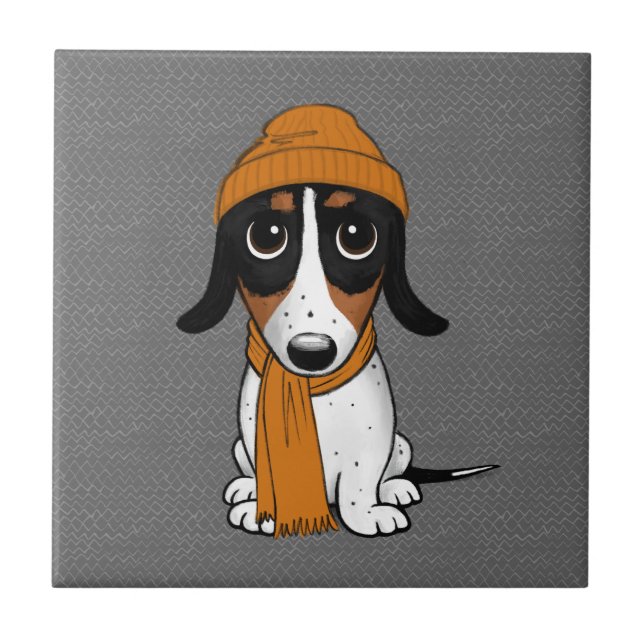 Piebald Dachshund | Cute Hipster Dog Tile (Front)
