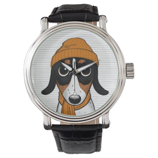 Piebald Dachshund Cute Hipster Dog Watch (Front)