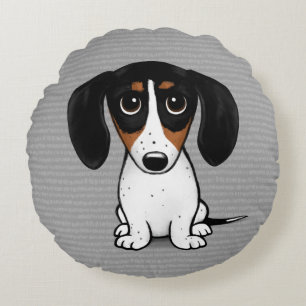 Piebald Dachshund Cute Puppy Dog Round Cushion