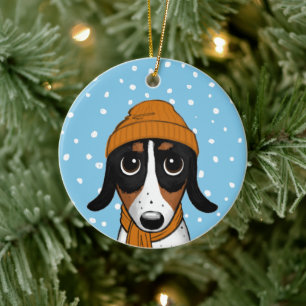 Piebald Dachshund Cute Winter Dog Holiday Ceramic  Tree Decoration