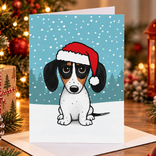 Piebald Dachshund Santa Wiener Dog Christmas Holiday Card