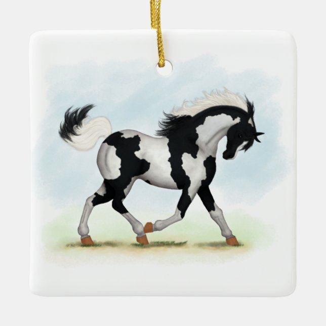 Piebald Overo Pinto Horse Ceramic Ornament (Front)
