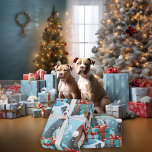 Piebald PitBull Puppy Dog Lovers Christmas Wrapping Paper<br><div class="desc">Cute Pitbull terrier puppies in the snow on a light blue background,  with Christmas presents and snowflakes.. wonderful paper to wrap your Christmas gifts in this year,  a must have for pitbull families or any dog lovers  -  - A © WhimsicalArtwork™ original -</div>