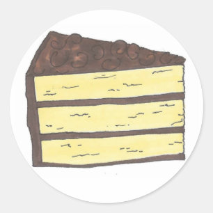 Piece of Cake Chocolate Yellow Layer Slice Foodie Classic Round Sticker