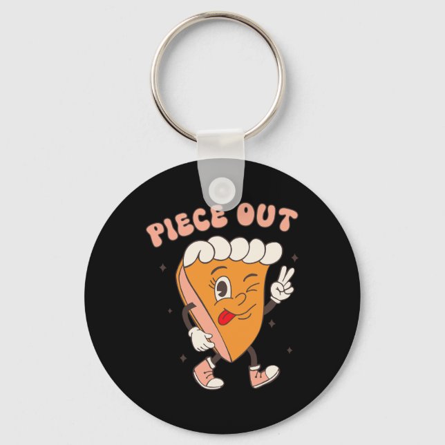 Piece Out Pumpkin Pie Retro Thanksgiving Fall Groo Key Ring (Front)