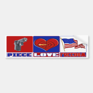 PIECE  (PEACE)  LOVE (HEART)  FREEDOM (USA FLAG) BUMPER STICKER