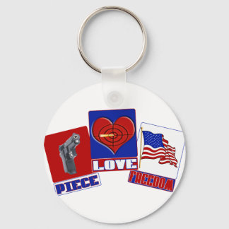 PIECE (PEACE) LOVE (HEART) FREEDOM (USA FLAG) KEY RING