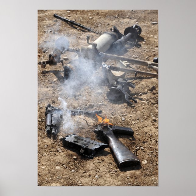 Pieces of enemy weapons lay out to cool off poster (Front)