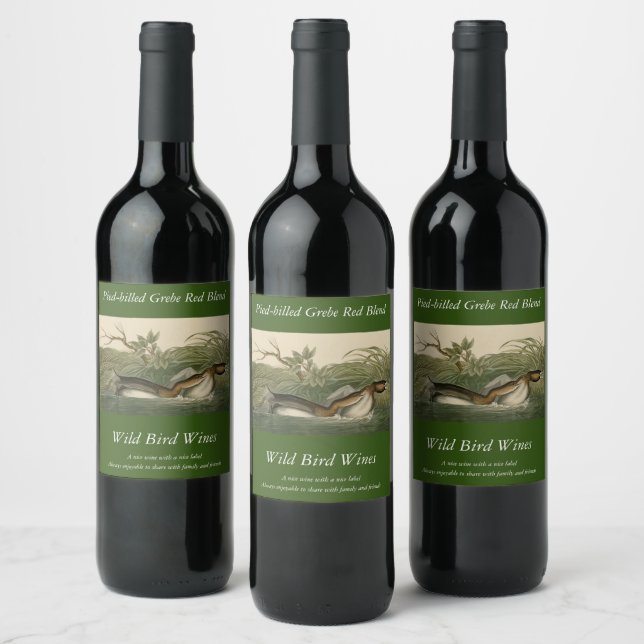 Pied-billed Grebe from Audubon's Birds of America Wine Label (Bottles)