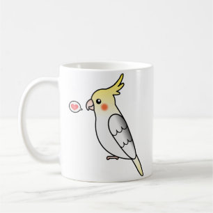 Pied Cartoon Cockatiel Parrot Bird Love Coffee Mug