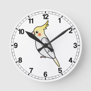 Pied Cartoon Cockatiel Parrot Bird Round Clock