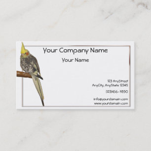 Pied Cockatiel on a Branch with White Background Business Card