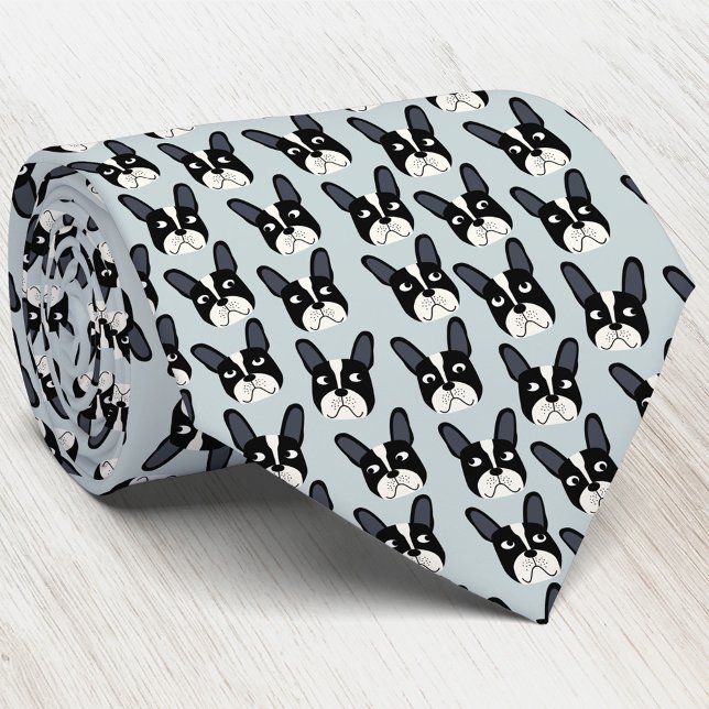 Pied French Bulldog Green Neck Tie (Pied French Bulldog pattern sea foam green dog art neck tie)