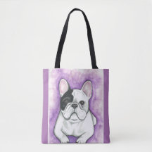 Pied French Bulldog purple tote bag