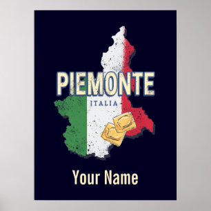 Piedmont Italy Retro Region Map Vintage Pasta Lugg Poster