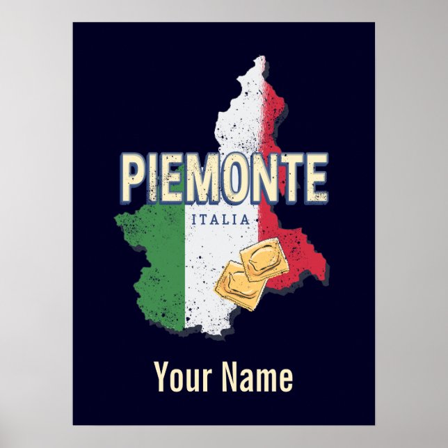 Piedmont Italy Retro Region Map Vintage Pasta Poster (Front)