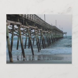 Pier and Waves = Oak Island, NC Postcard