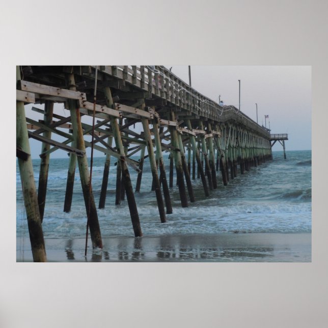 Pier and Waves = Oak Island, NC Poster (Front)