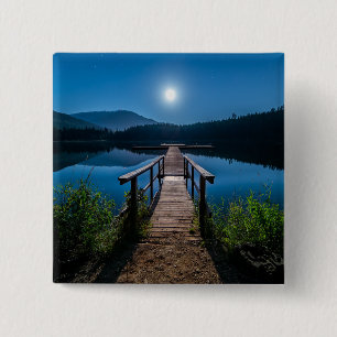 Pier at Night under a Full Moon 15 Cm Square Badge