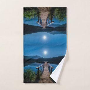 Pier at Night under a Full Moon Bath Towel Set