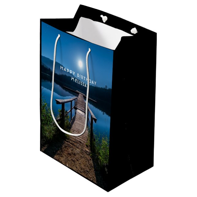 Pier at Night under a Full Moon Birthday Medium Gift Bag (Front Angled)