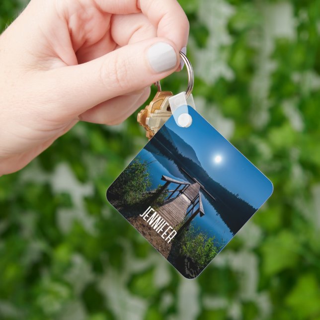 Pier at Night under a Full Moon Key Ring (Hand)