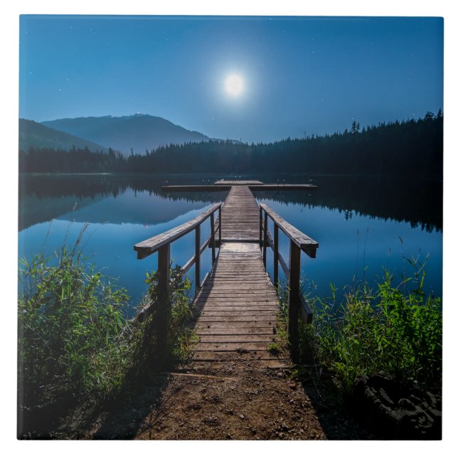 Pier at Night under a Full Moon Tile (Front)
