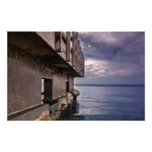 Pier deck in sunset photo print