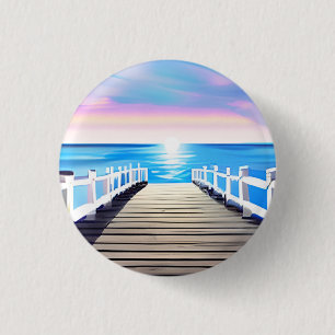 Pier, Ocean and Sky at Dawn 3 Cm Round Badge