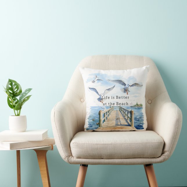 Pier Ocean Beach Birds Cushion (Chair)