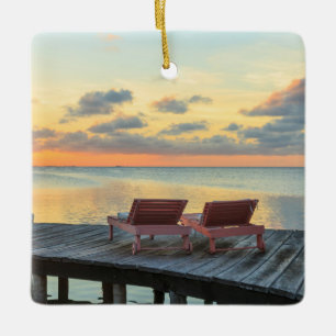 Pier overlooks the ocean, Belise Ceramic Ornament