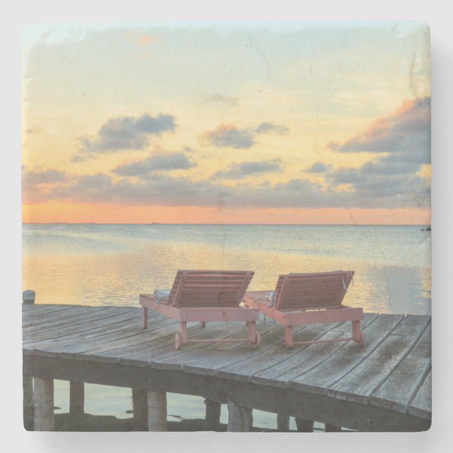 Pier overlooks the ocean, Belise Stone Coaster (Front)