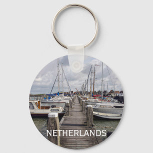 Pier with boats and yachts in Marken Netherlands Key Ring