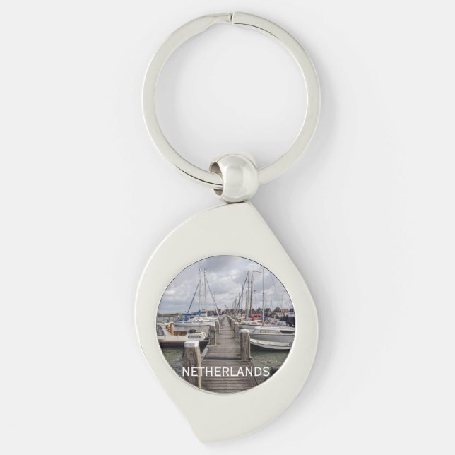 Pier with boats and yachts in Marken Netherlands Key Ring (Front)