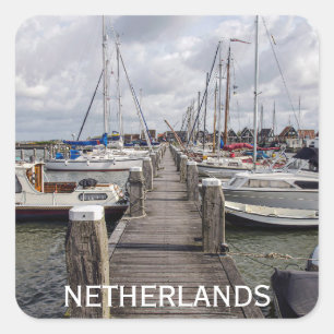 Pier with boats and yachts in Marken Netherlands Square Sticker