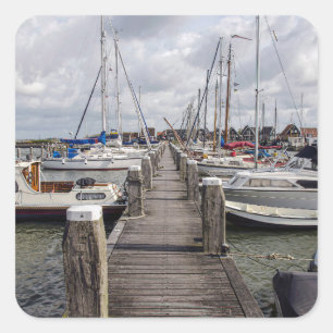 Pier with boats and yachts in Marken Netherlands Square Sticker